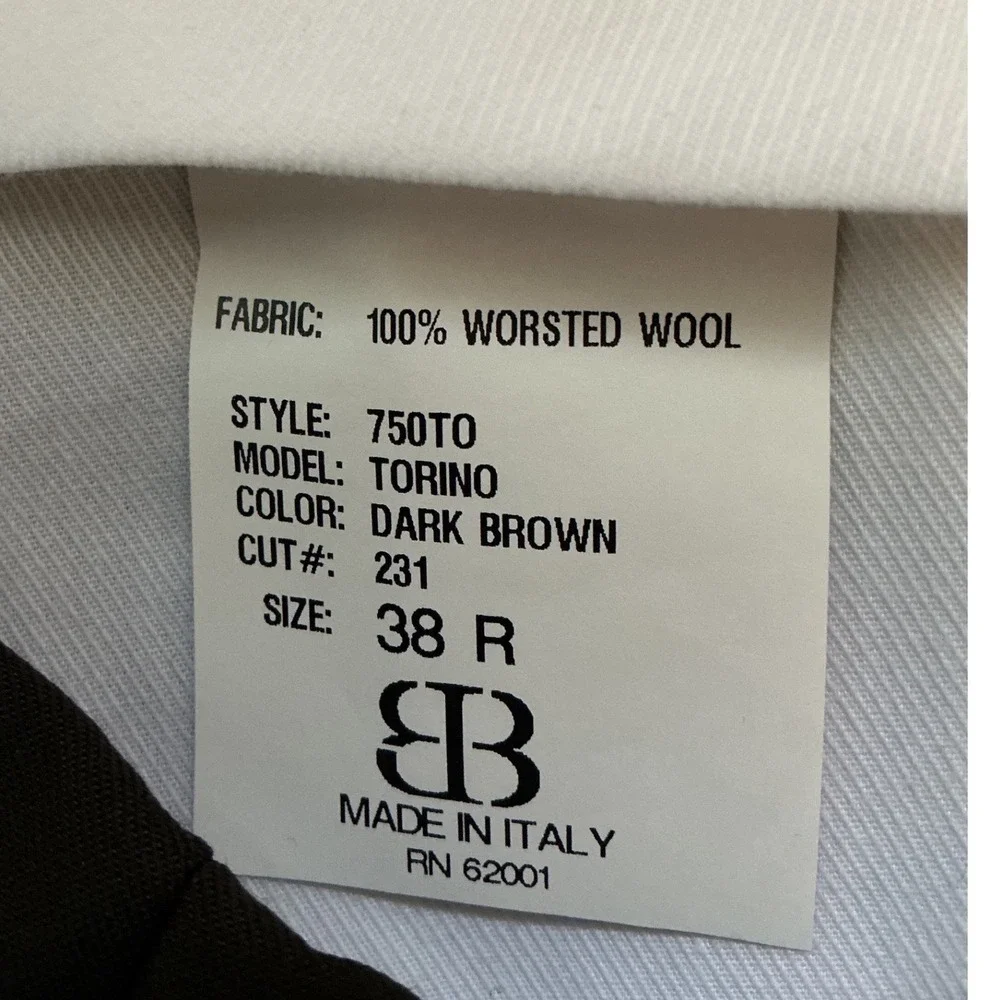 JB Britches Mens Brown Wool Dress Pants Flat‎ Front Made in Italy Sz 38Rx25